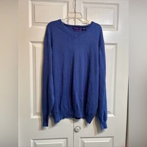 NWT Alan Flusser V-neck Pullover Sweater Blue Cotton Cashmere Blend Size XXL Men